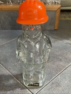 Henne Clear Glass Figure Bottle with Orange Hard Hat